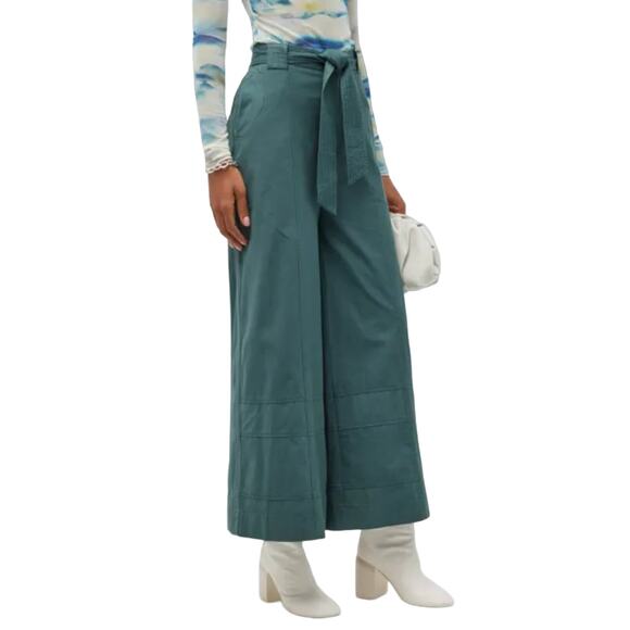 Mes Demoiselles Wide-Leg Belted Trouser Pants Teal size 34 28w - Picture 1 of 8